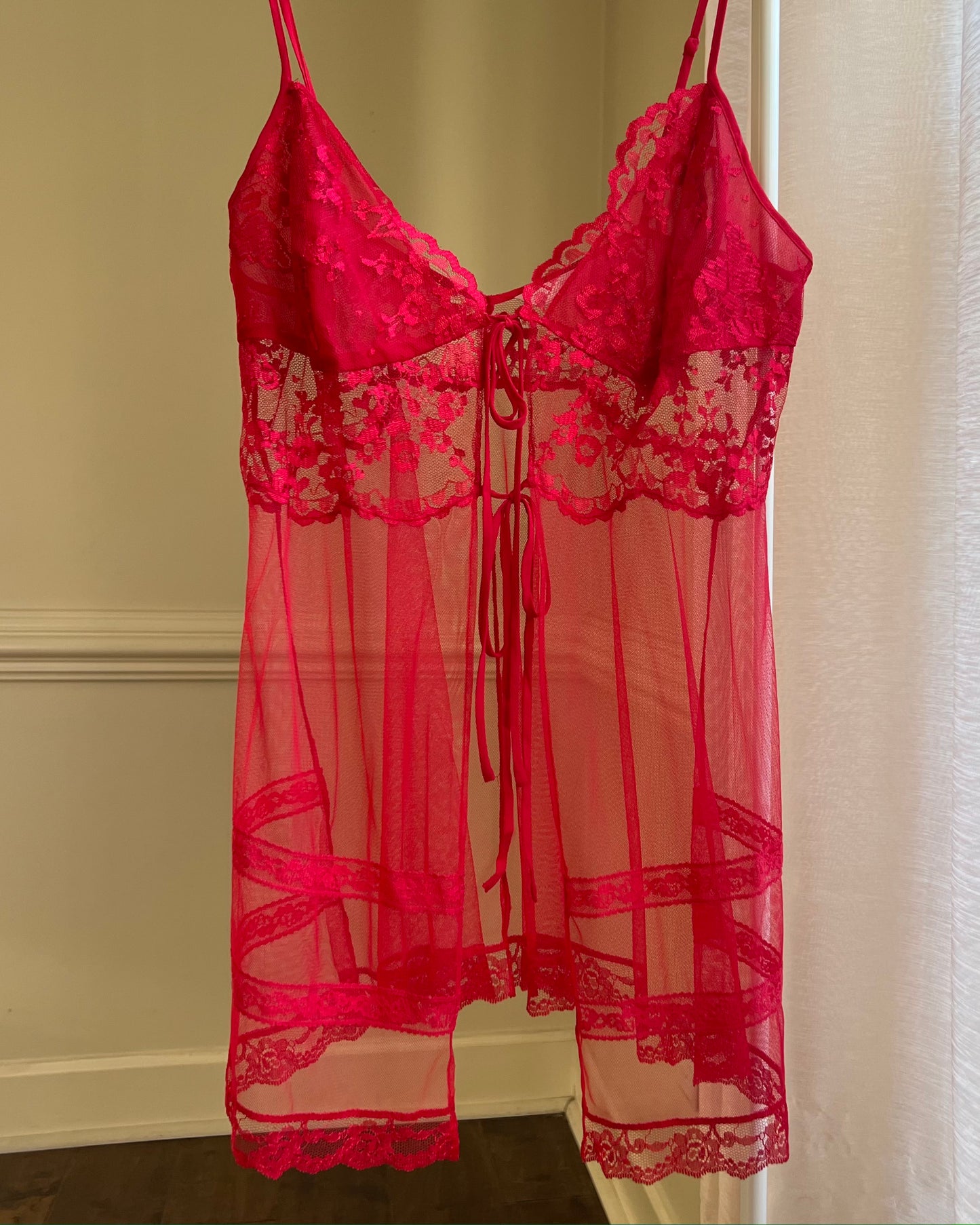 Super Sexy Total Sheer Victoria’s Secret Babydoll Slip in Vibrant Red