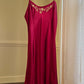 Victoria’s Secret Ruby Red Satin Slip Dress features Embroidered Floral Gold
