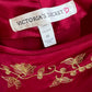 Victoria’s Secret Ruby Red Satin Slip Dress features Embroidered Floral Gold