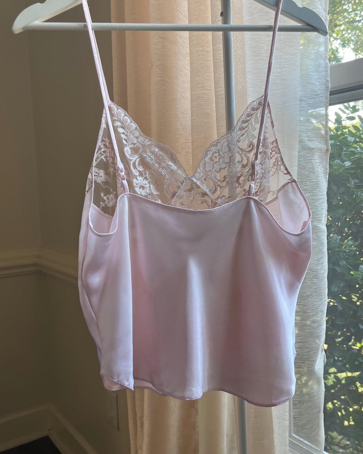 Vintage Satin Dilky Dusty Rose Cami Top with Floral Lace