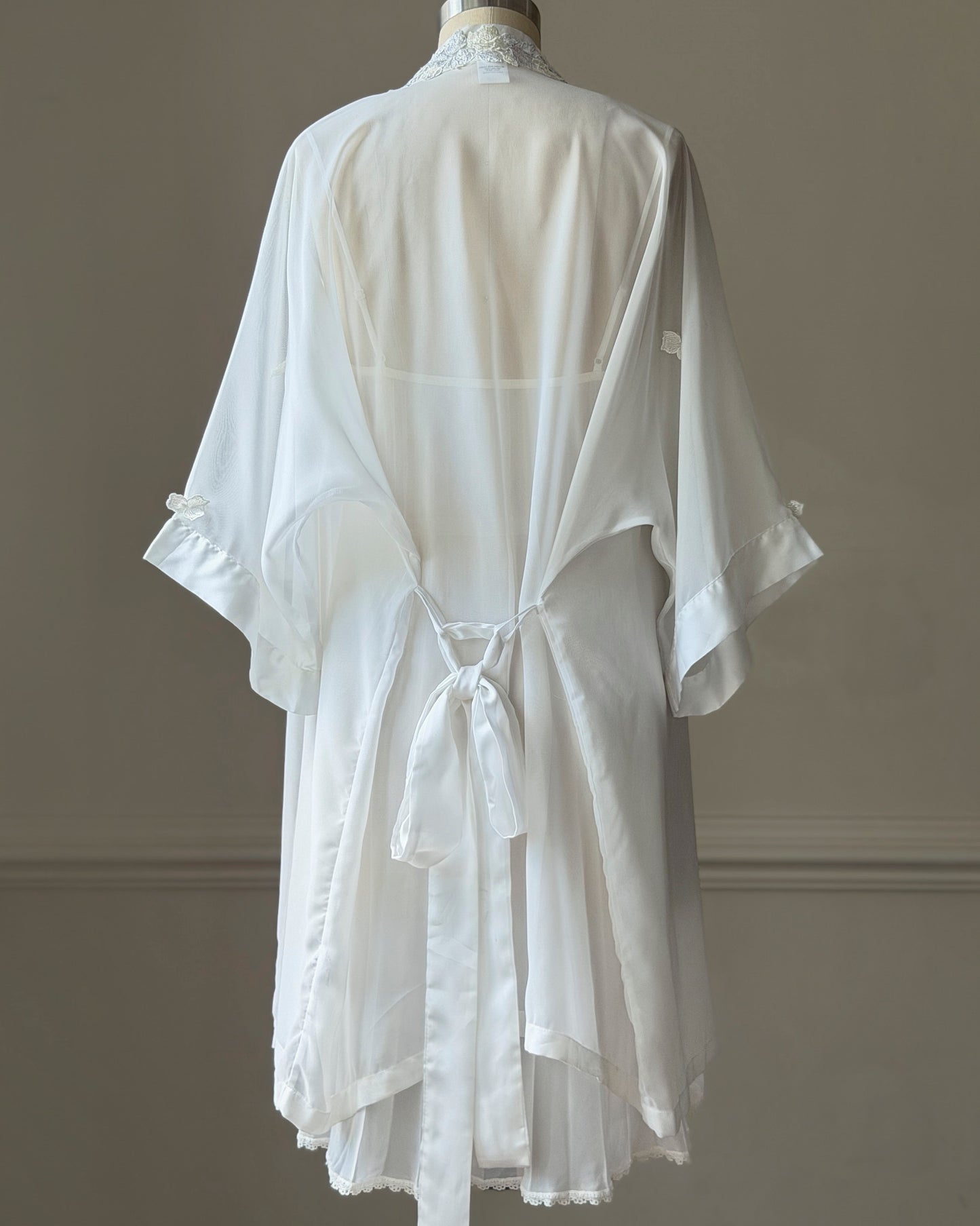 Vera Wang for Fidelta White Peignoir Set — Mesh Chemise & Satin Robe