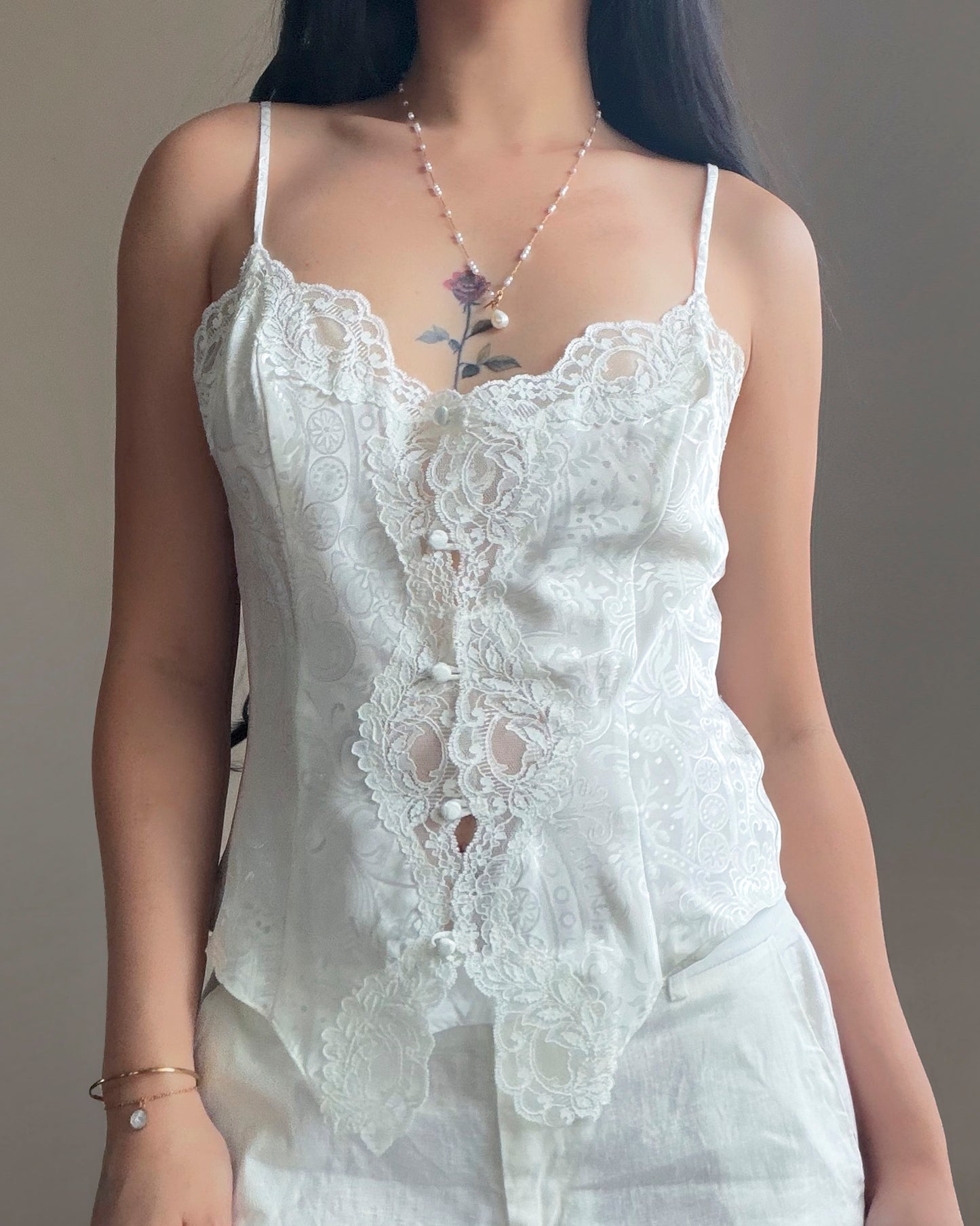 Victoria's Secret White Jacquard Bralette Top — Lace Front Panel