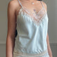 Vintage Dior Baby Blue Satin Cami — V-Neck Champagne Lace Trim & CD Monogram