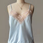 Vintage Dior Baby Blue Satin Cami — V-Neck Champagne Lace Trim & CD Monogram