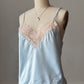 Vintage Dior Baby Blue Satin Cami — V-Neck Champagne Lace Trim & CD Monogram