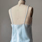 Vintage Dior Baby Blue Satin Cami — V-Neck Champagne Lace Trim & CD Monogram