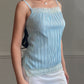 Baby Blue Accordion Pleated Satin Cami — Lace Square Neckline & Hem Trim