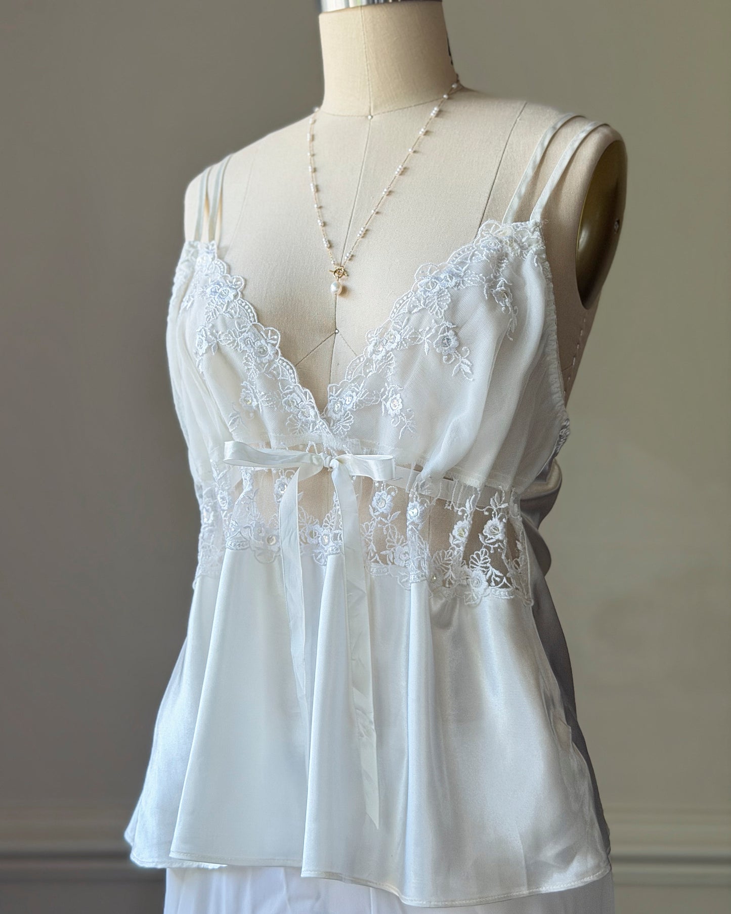 Secret Treasures Ivory Babydoll Camisole — Floral Lace Trim
