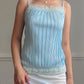 Baby Blue Accordion Pleated Satin Cami — Lace Square Neckline & Hem Trim