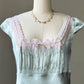 Victoria's Secret Mint Satin Camisole — Pink Lace Trim & Bow Detail