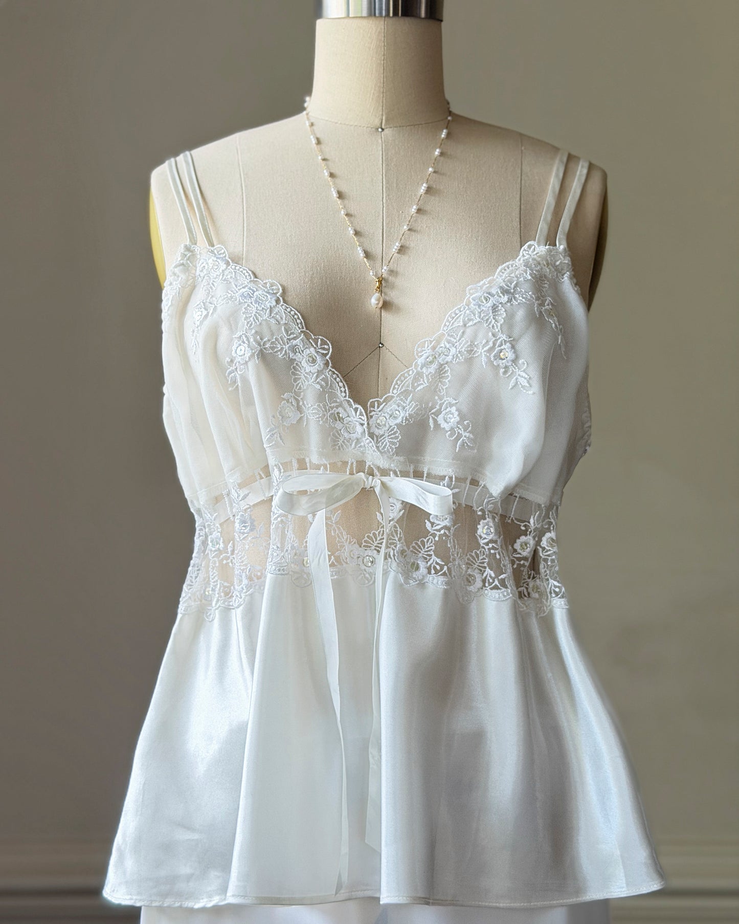 Secret Treasures Ivory Babydoll Camisole — Floral Lace Trim