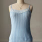 Baby Blue Accordion Pleated Satin Cami — Lace Square Neckline & Hem Trim