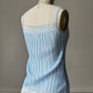 Baby Blue Accordion Pleated Satin Cami — Lace Square Neckline & Hem Trim