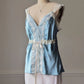 Powder Blue Silk Wrap Cami — Wide Cream Lace Trim & Ribbon Bow Waist