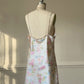 Vintage California Dynasty floral satin slip dress – pastel lace lingerie mini