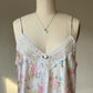 Vintage California Dynasty floral satin slip dress – pastel lace lingerie mini