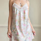 Vintage California Dynasty floral satin slip dress – pastel lace lingerie mini