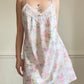 Vintage California Dynasty floral satin slip dress – pastel lace lingerie mini
