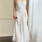 Vintage ivory satin slip dress – romantic lace trim lingerie maxi dress