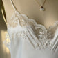 Vintage ivory satin slip dress – romantic lace trim lingerie maxi dress