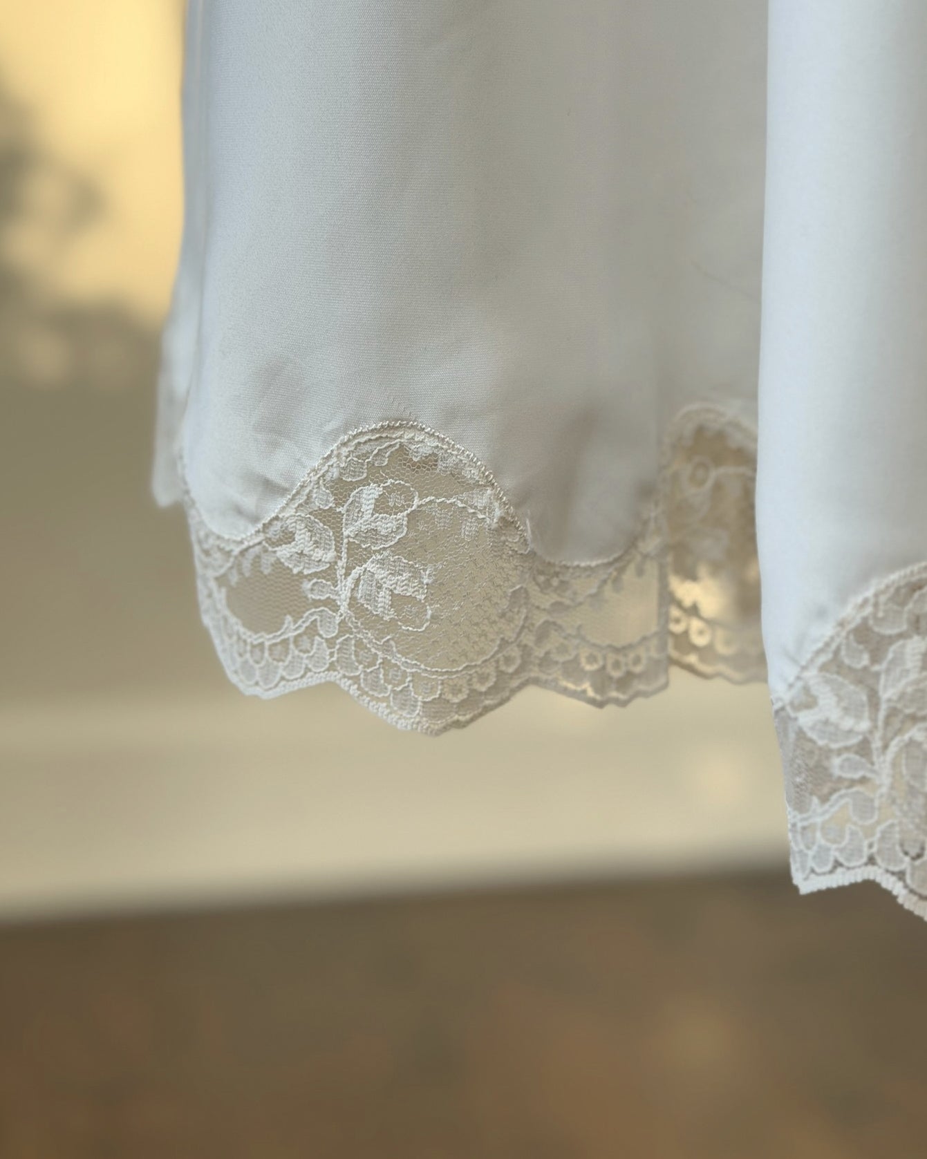Vintage ivory satin slip dress – romantic lace trim lingerie maxi dress