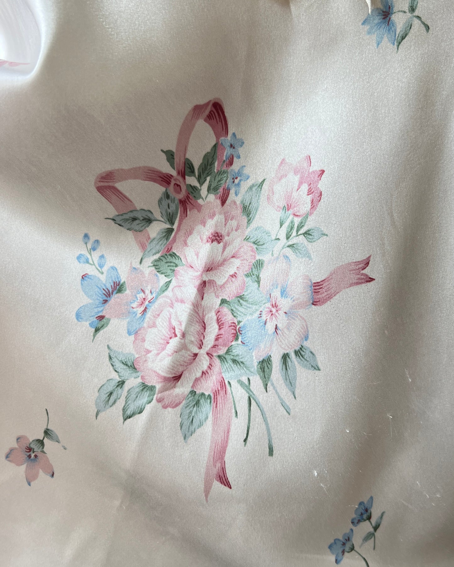 Vintage Satin Camisole in Pearl Ivory featuring Rose Bouquets Prints with Lace Bustier