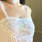 Soft Linen Camisole in Sheer Whitefeaturing Flower Bouquet Embroidery