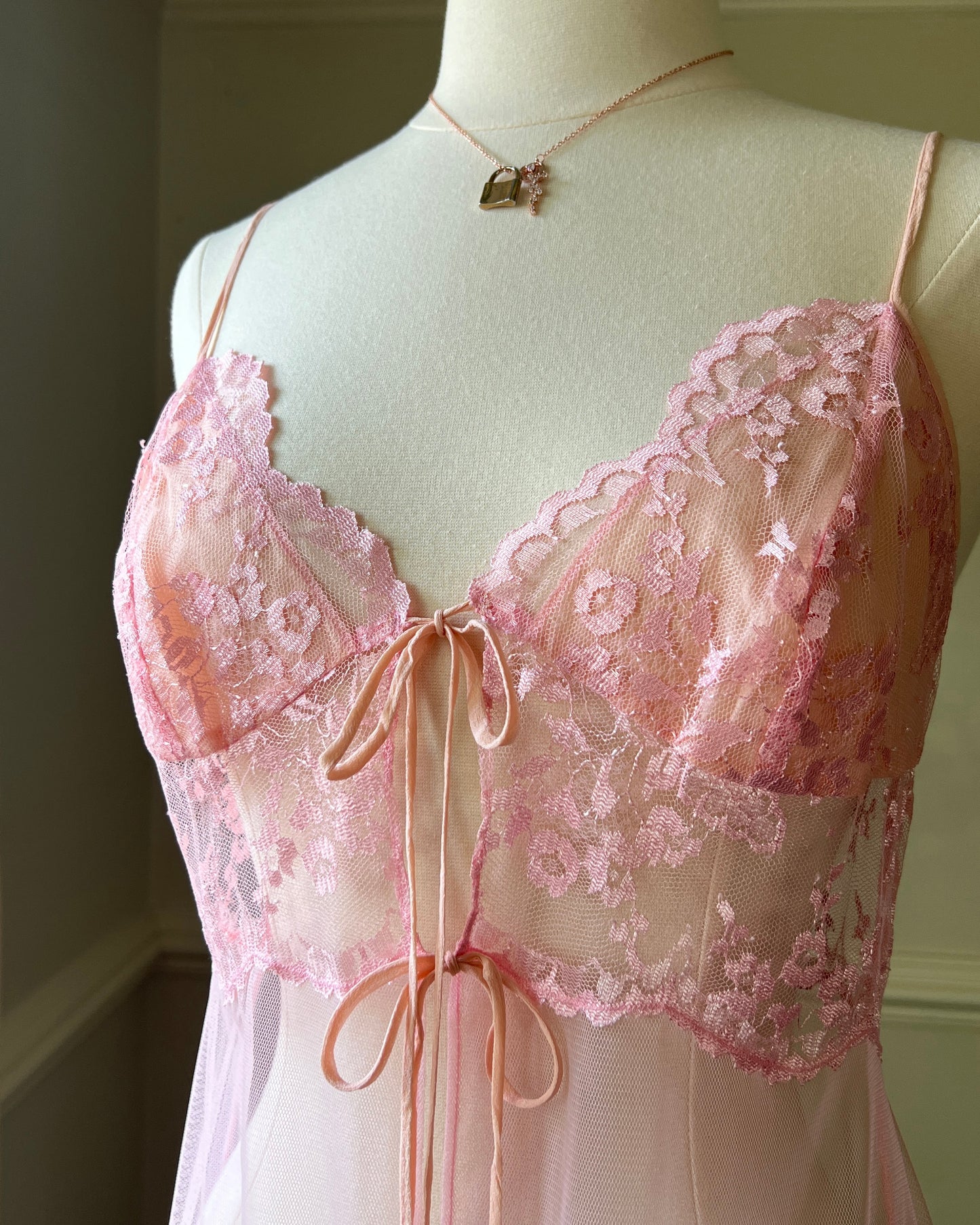 Sheer Victoria's Secret Cherry Blossoms Open Top Slip Dress