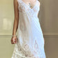 Ethereal Soft Sheer Linen Slip Dress featuring Laced Floral Embroidery