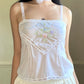 Soft Linen Camisole in Sheer Whitefeaturing Flower Bouquet Embroidery