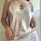 Vintage Satin Camisole in Pearl Ivory featuring Rose Bouquets Prints with Lace Bustier