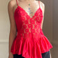 True Red Camisole featuring Delicate Rose Lace at Bodice