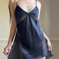 Victoria’s Secret Black Satin Dlip Dress featuring Sheer Mesh Cutout