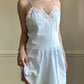 Vintage Pastel Blue Satin Dress featuring Rose Embroidery and Lace Trimmings