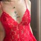 True Red Camisole featuring Delicate Rose Lace at Bodice