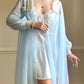 Vintage 80’s Baby Blue Chiffon Robe featuring Sheer Cream Floral Embroidery