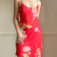 Vibrant Spring Floral Satin Slip in Red featuring Roses Prints