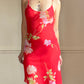 Vibrant Spring Floral Satin Slip in Red featuring Roses Prints