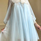 Vintage 80’s Baby Blue Chiffon Robe featuring Sheer Cream Floral Embroidery