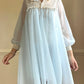 Vintage 80’s Baby Blue Chiffon Robe featuring Sheer Cream Floral Embroidery