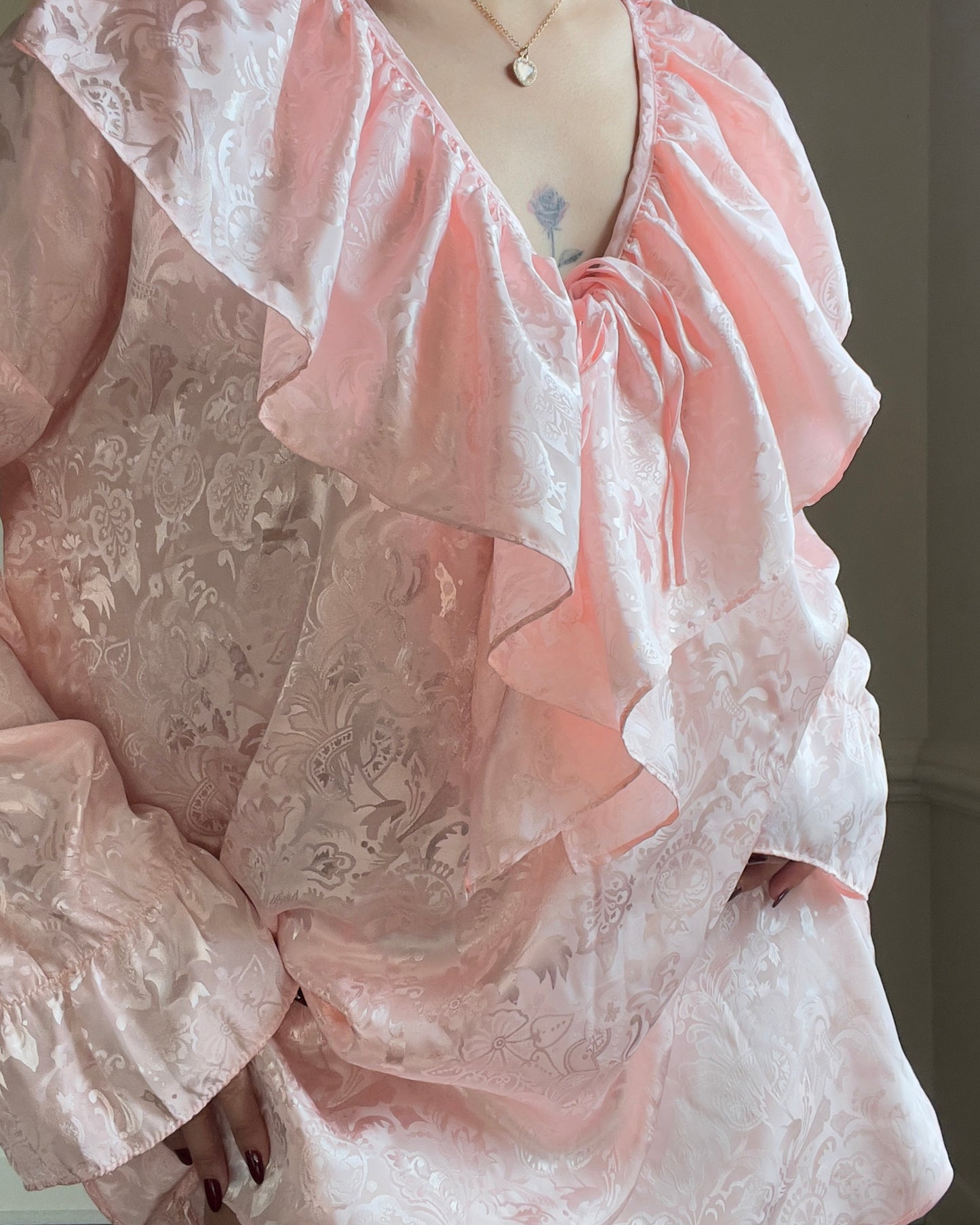 Victoria's Secret Blush Pink Oversized Long Sleeves Blouse featuring Embossed Paisley Fabric