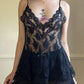 Fairycore Completely Sheer Cami Top featuring Rosette Embroidery