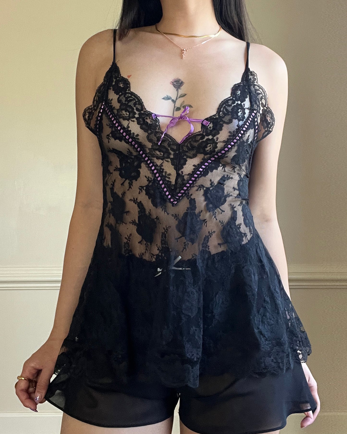 Fairycore Completely Sheer Cami Top featuring Rosette Embroidery