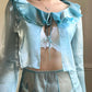 Iridescent Mermaidcore Cropped Organza in Teal Blue