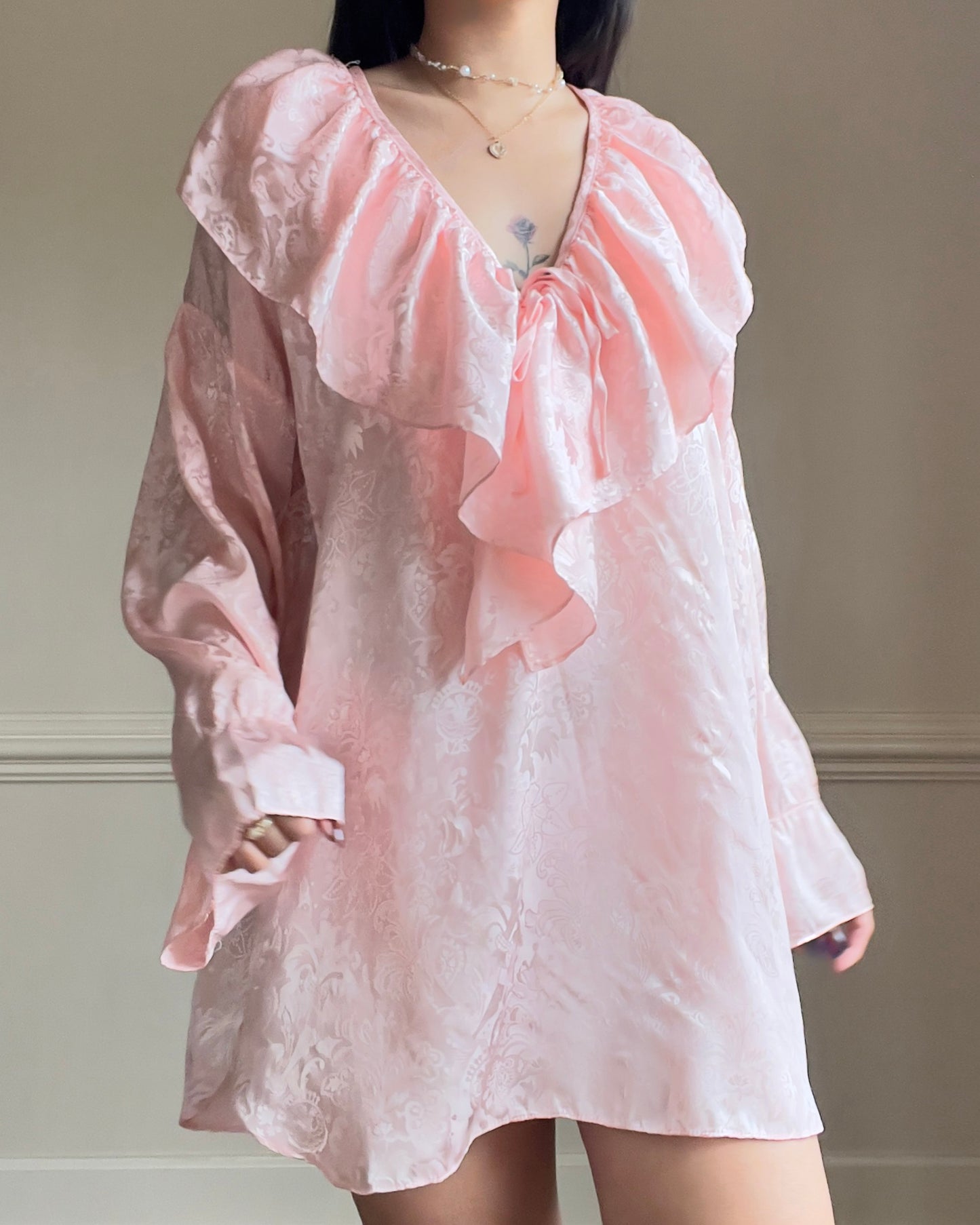 Victoria's Secret Blush Pink Oversized Long Sleeves Blouse featuring Embossed Paisley Fabric