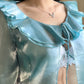 Iridescent Mermaidcore Cropped Organza in Teal Blue