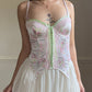 Stunning White Delicate Satin Corset featuring Floral Prints