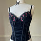 Feminine Grunge Velvet Corset featuring Embroidered Flowers Detail
