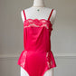 Sultry Winter Red Teddy Romper featuring Flower Petal Laced Bustier