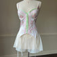 Stunning White Delicate Satin Corset featuring Floral Prints